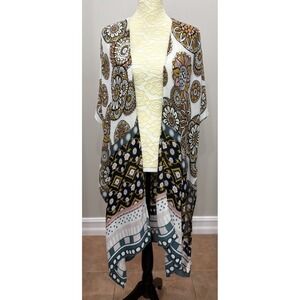 ComfyLuxe Kimono Duster Pink Yellow Print 70's Vibe Lightweight Boho Festival OS